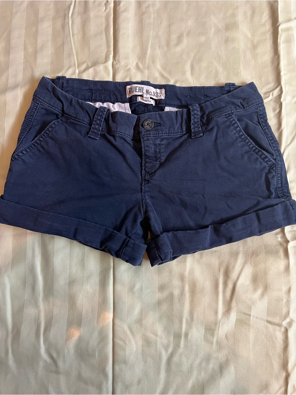 Ruehl No.925 Navy Roll-Cuff Cotton Blend Shorts